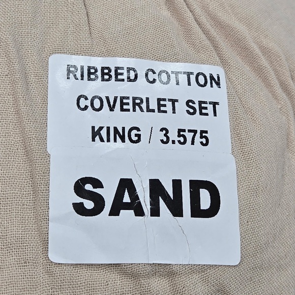 NWT QUINCE Organic Ribbed Cotton Coverlet Set King/Cal King Sand 4560 - Picture 8 of 11